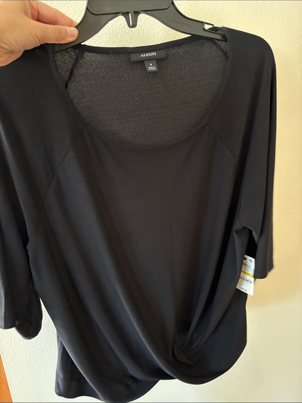 Alfani Black Front Twist Short Sleeve Scoop Tee